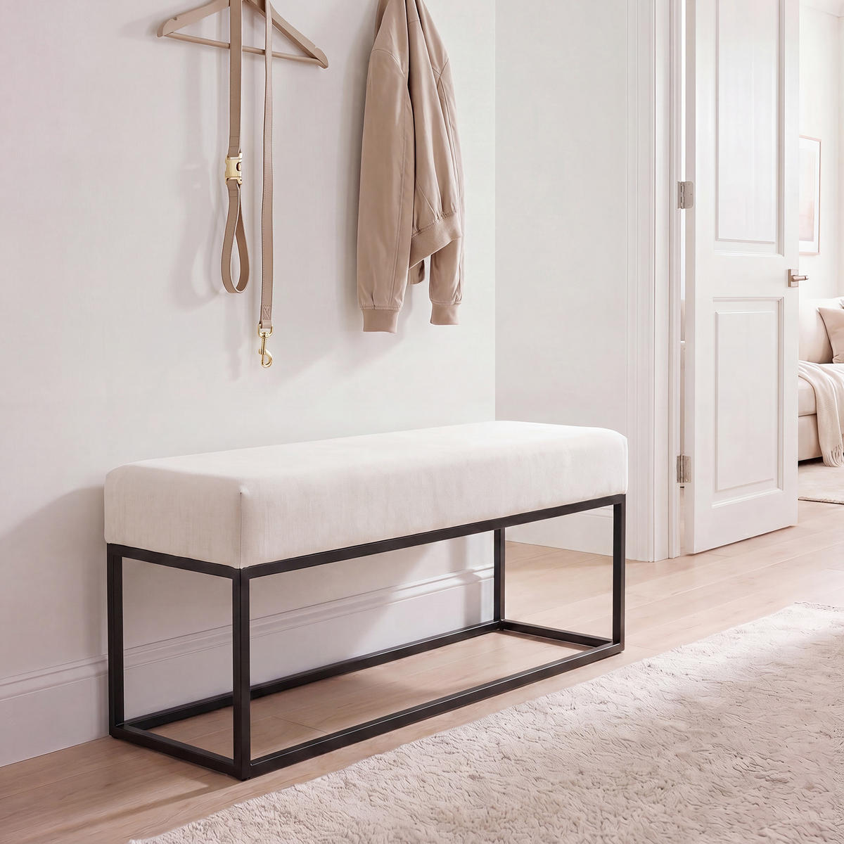 POLSTERBANK STELLA 90 cm Metallgestell, Schwarz / Creme - Creme/Schwarz, Textil/Metall (90/44/30cm) - Idohome