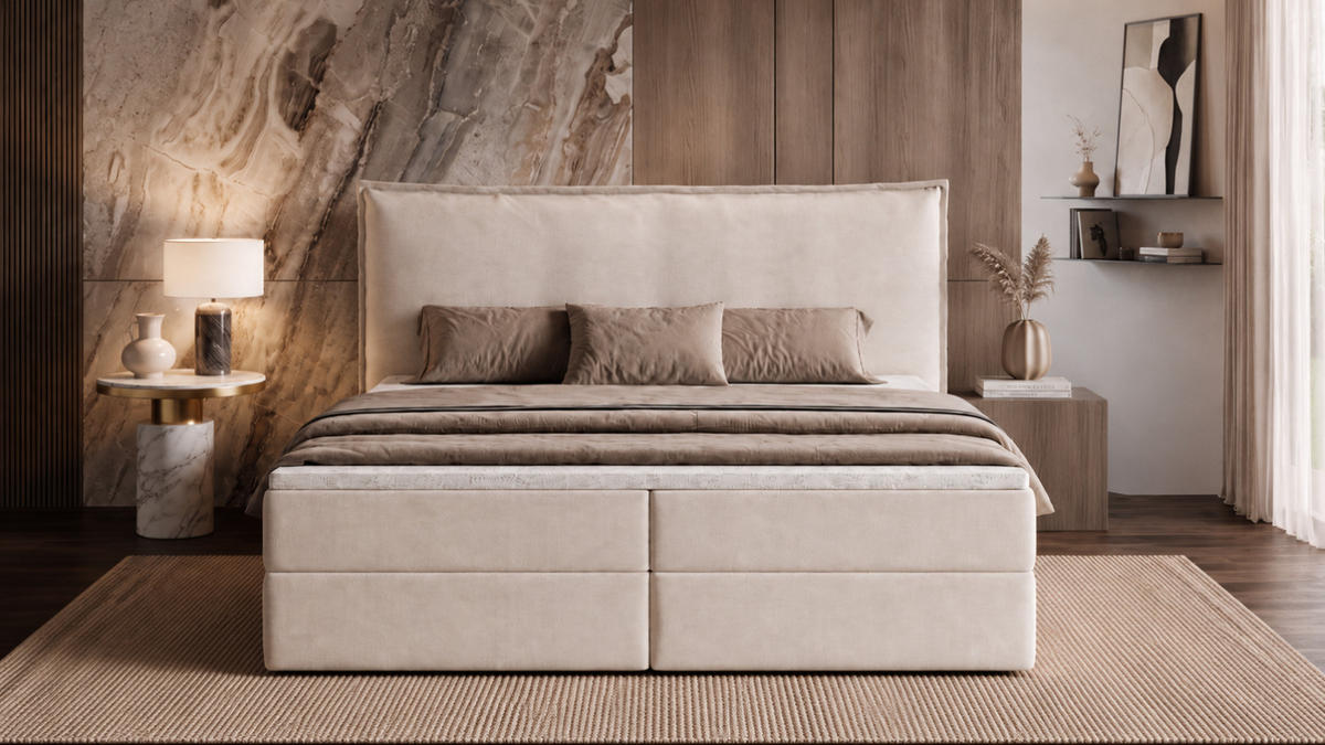 BOXBETT ARENO 200x200 cm Komplett-Set mit Bettkasten, Bonell-Matratze H3 und Topper - Schwarz - Schwarz, Textil (200/200cm) - Luxkor24