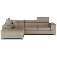 ECKSOFA mit Schlaffunktion und Bettkasten, pflegeleichter Monolith-Stoff - Chromfarben/Braun, Textil/Metall (275/202cm) - Eltap