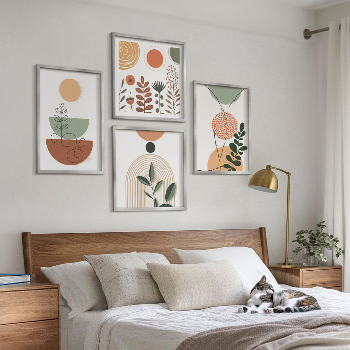 BILDER SET 4er Set - 50x50 cm & 40x60 cm Silberner Rahmen - Abstrakte Pflanzenformen - Silberfarben, Kunststoff (50/50cm) - TULUP