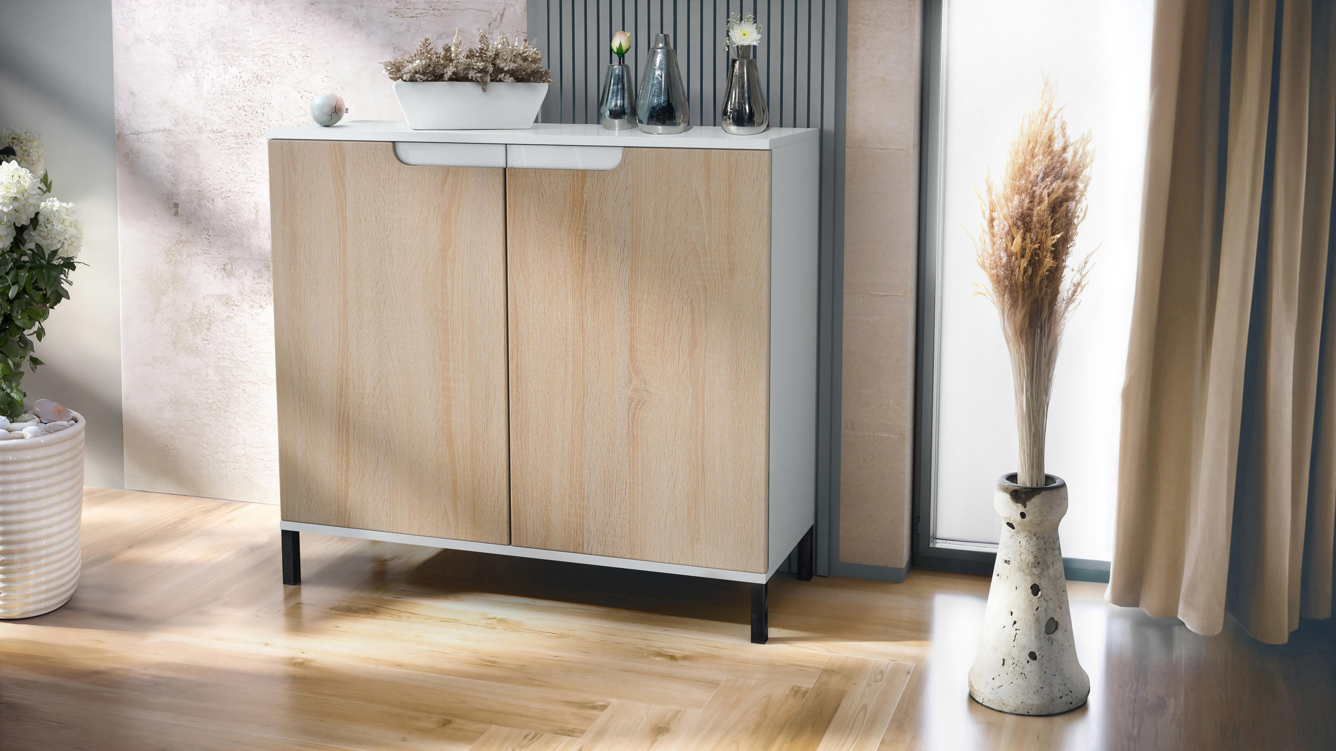 KOMMODE Sylt Eiche sägerau - Eiche San Remo, Holzwerkstoff (92.5/83.5/35cm) - Vladon