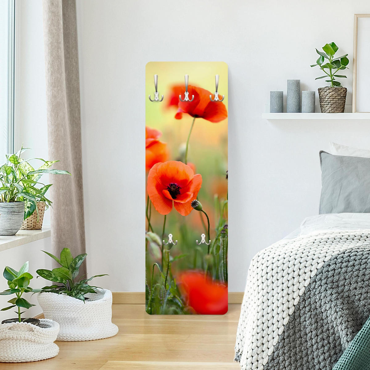 WANDGARDEROBE - Roter Sommermohn 34/105 cm - Grün, Holzwerkstoff (34/105/1.6cm) - Bilderwelten