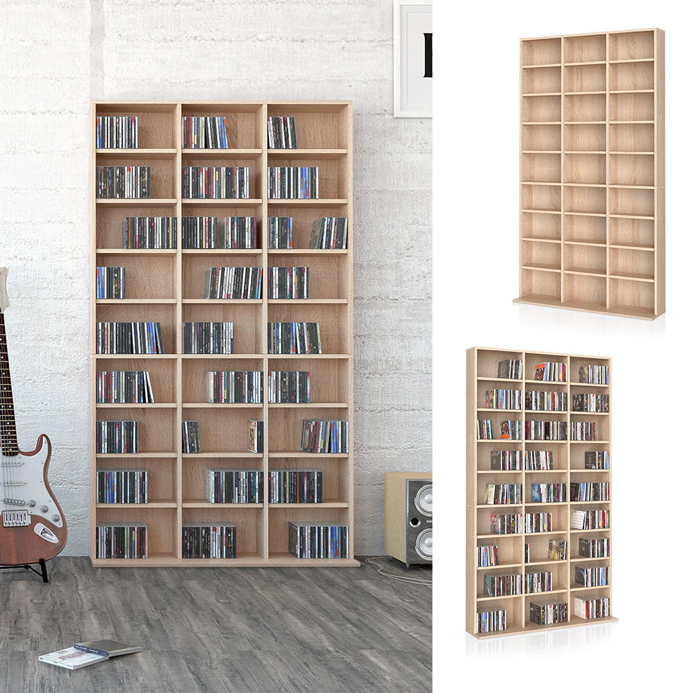 Thumbnail - Vicco Cd-Regal, Sonoma Eiche, Holzwerkstoff, 20 Fächer, Rechteckig, 102x178x16 cm, Wohnzimmer, Regale, CD & DVD-Regale