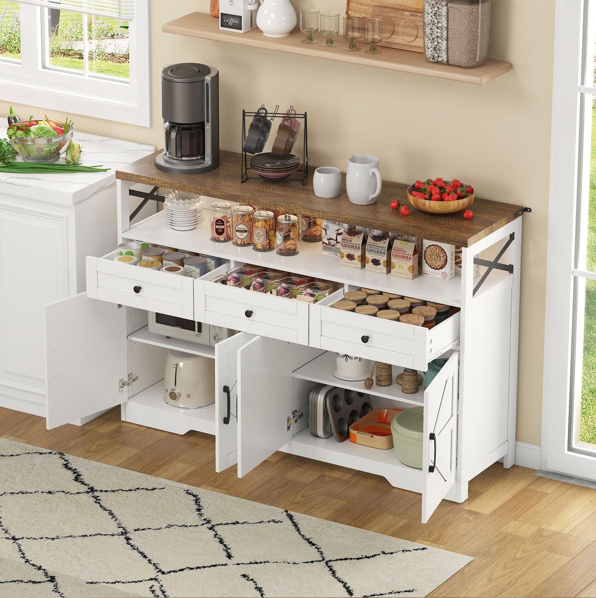 SIDEBOARD 140/35/95 cm in Weiß/Braun mit 3 Schubladen und 2 Türen - Braun, Holzwerkstoff (140/95/35cm) - Flora Grace