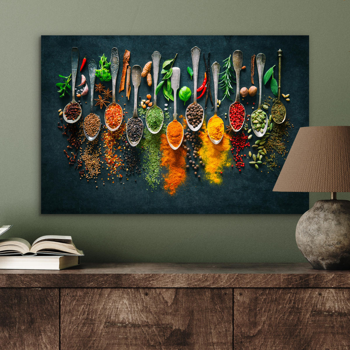 METALLBILD Kräuter - Gewürze - Löffel 60x40 cm - Currygelb, Metall (60/40cm) - MuchoWow