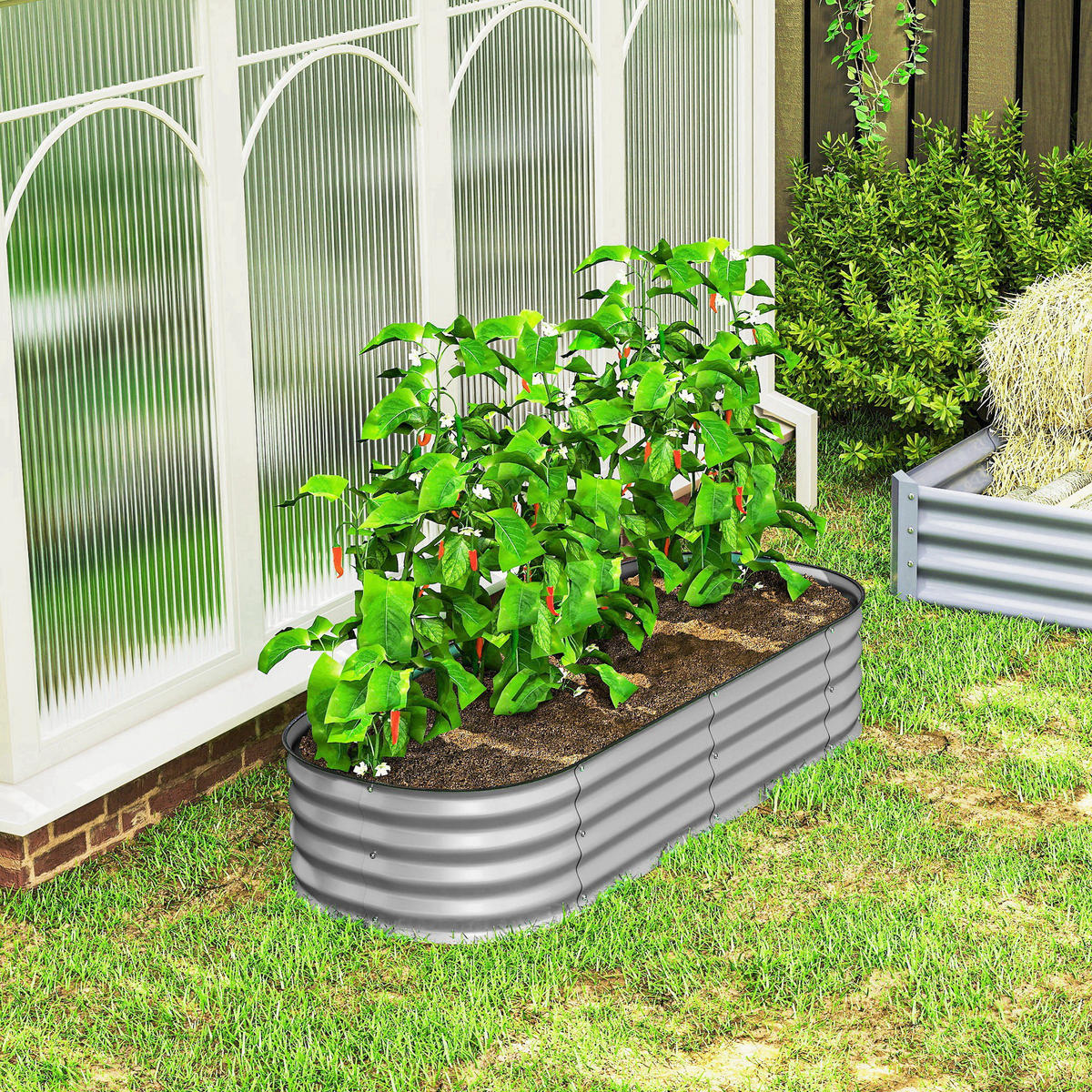 PFLANZENBEET, Kräuterbeet für Garten, Balkon, Silber, 150 x 62 x 30 cm - Silberfarben, Metall (62/30/150cm) - Outsunny