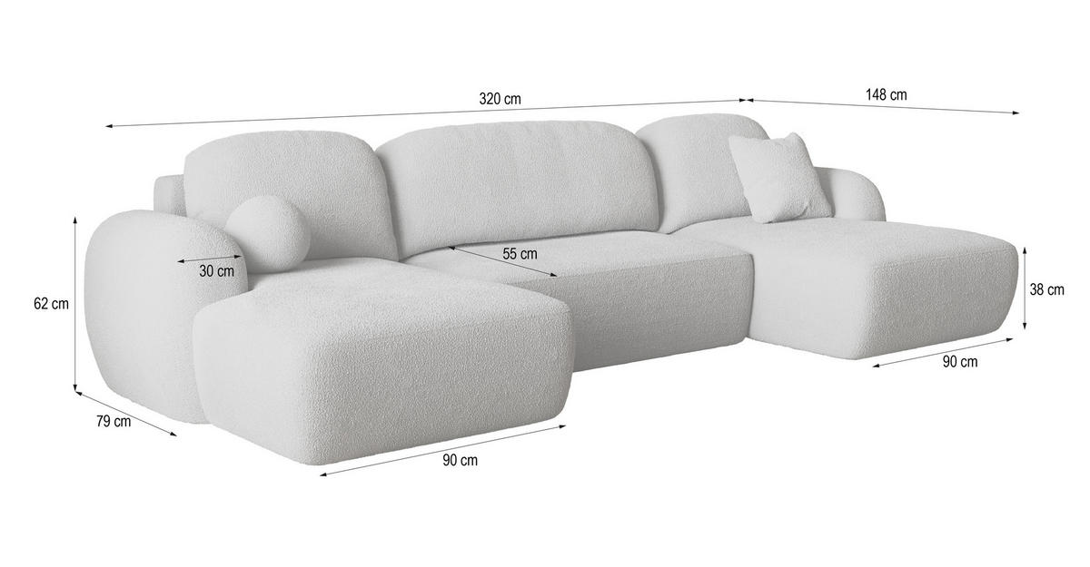 WOHNLANDSCHAFT SAVONA N Orange Boucle-Stoff mit Schlaffunktion - Orange, Holz (320/90/148cm) - MASSENO