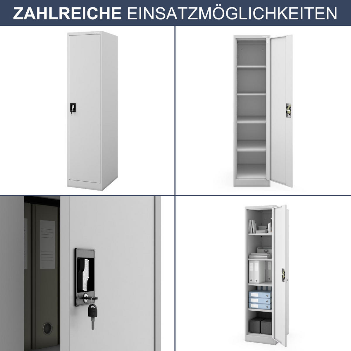 AKTENSCHRANK abschließbar KADO Flügeltüren 185x45x60cm Grau - Grau, Metall (45/185/60cm) - DELUKE