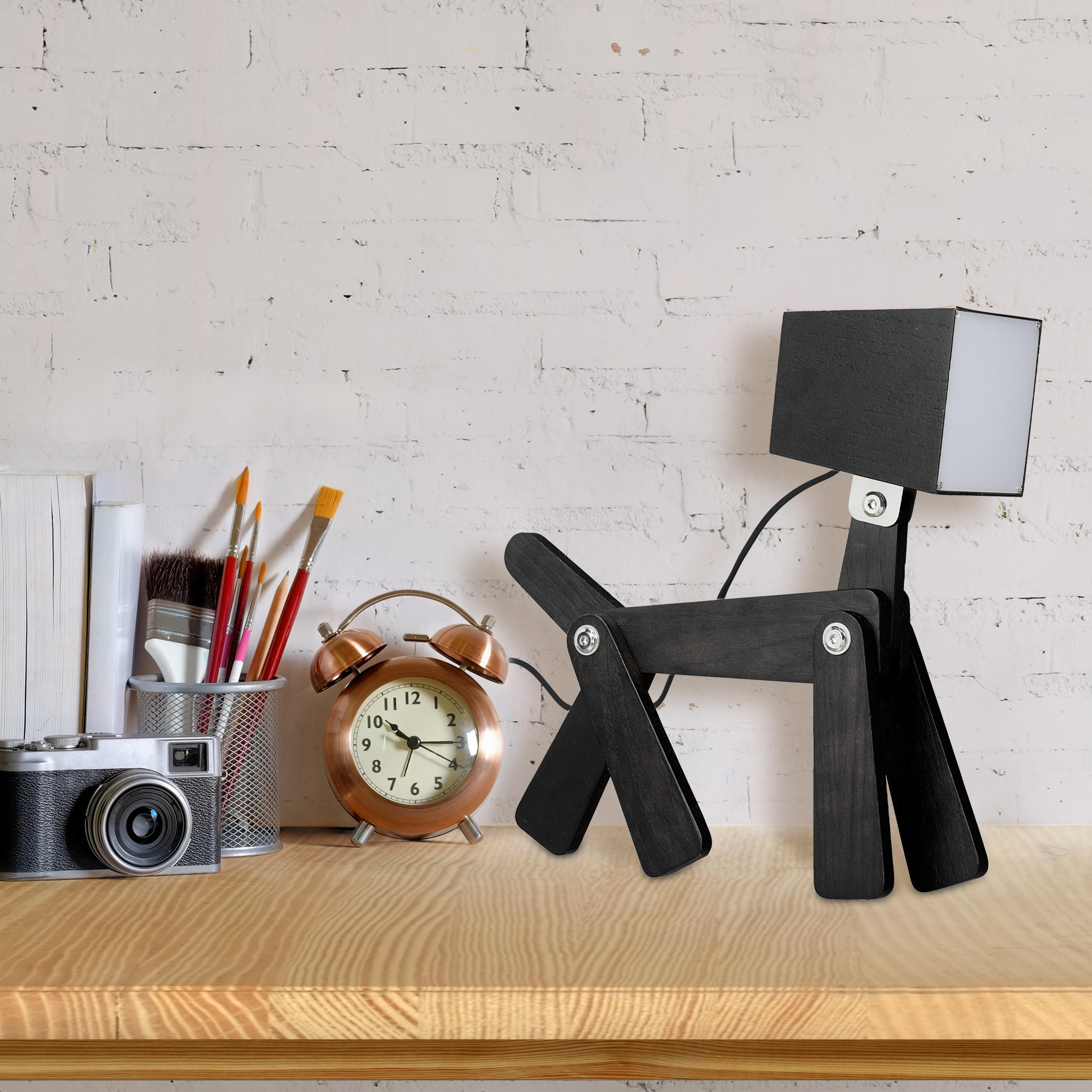 TISCHLAMPE - Schwarz, Holz/Kunststoff (9/28/30cm) - Relaxdays
