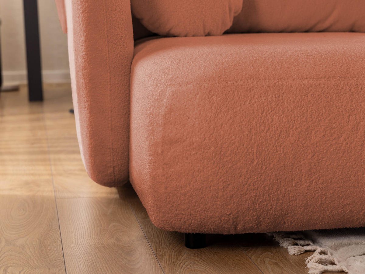 ECKSOFA Candy mit Schlaffunktion Terrakotta Bouclé-Stoff - Ottomane links - Terra cotta/Schwarz, Holz/Kunststoff (230/146cm) - S-Style Möbel