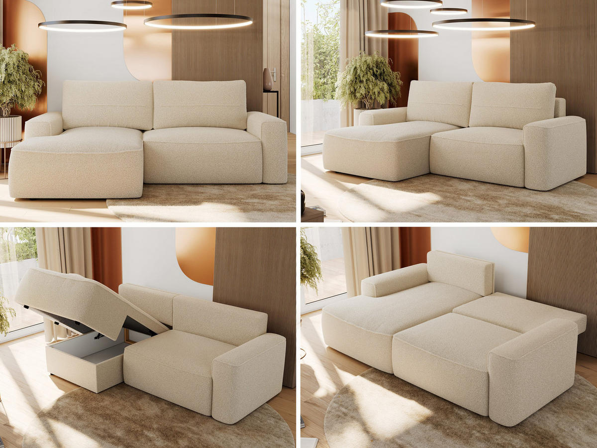 ECKSOFA BELLUNO L Beige Boucle - Links - Beige/Schwarz, Textil (144/233cm) - MKS