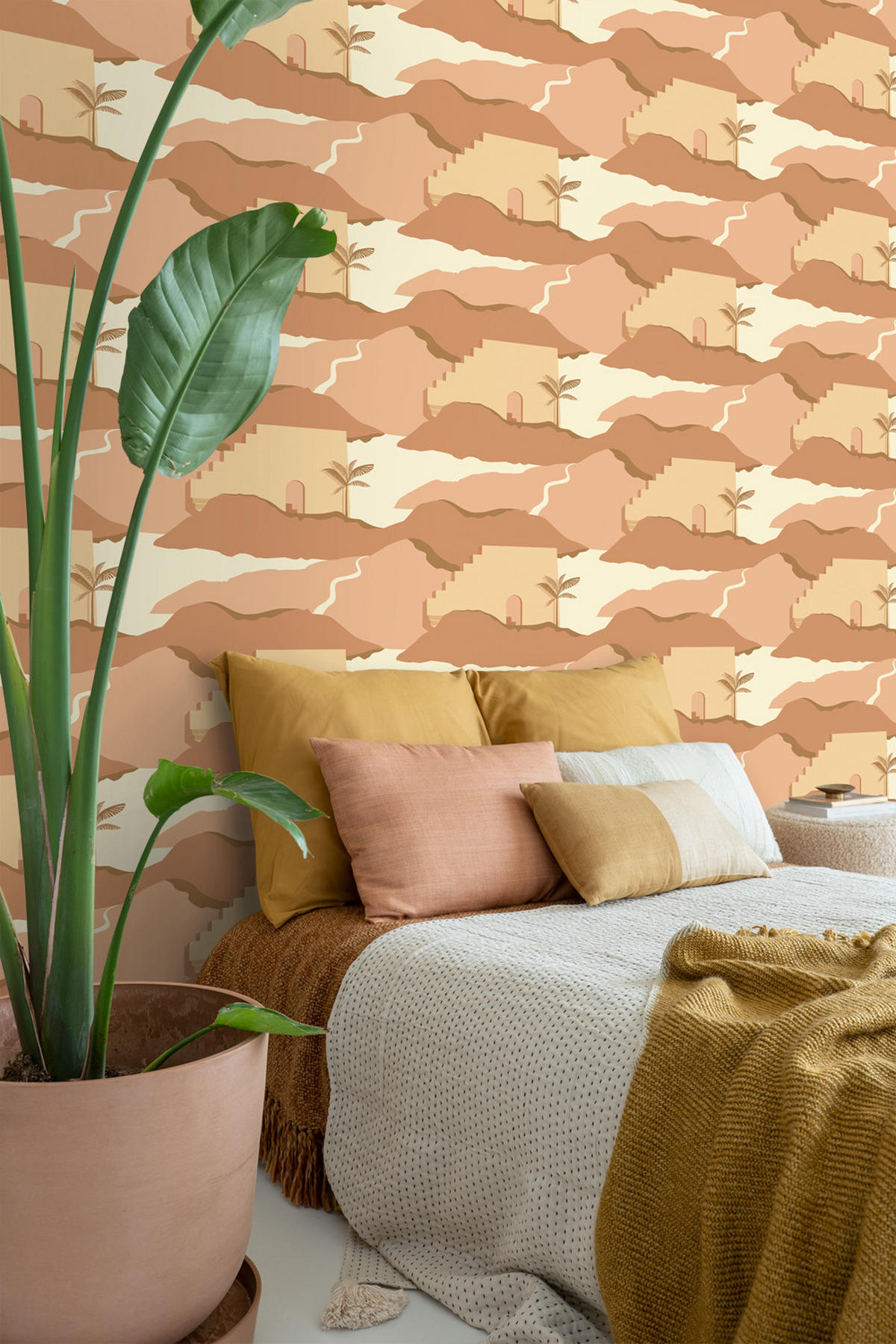 TAPETE Mediterrane Häuser 50 x 900 cm - Terracotta, Papier (50/900cm) - ESTAhome
