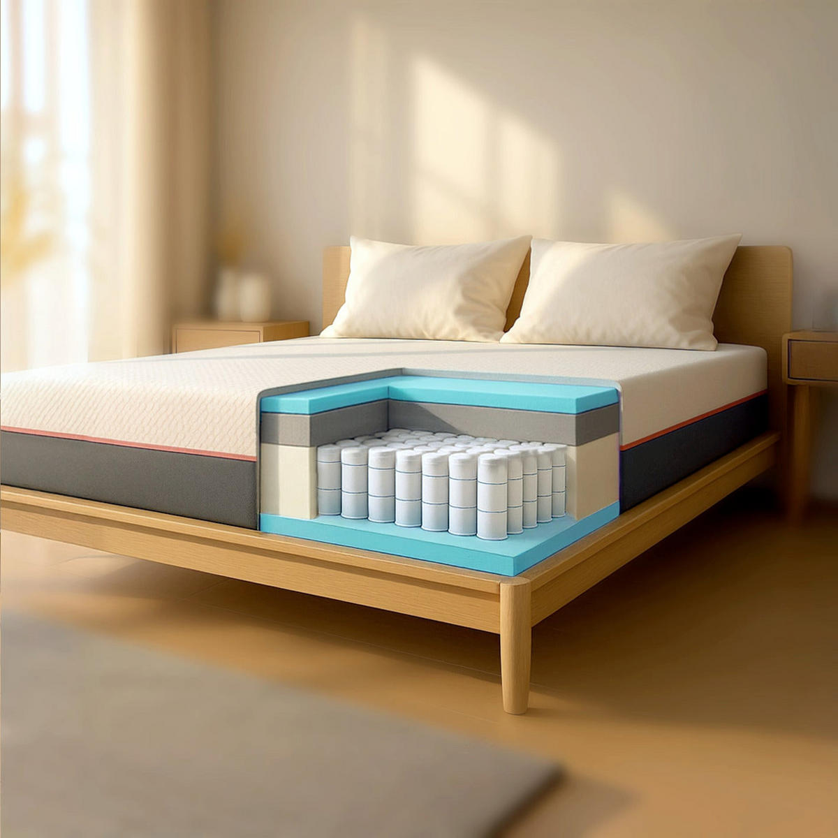 MATRATZE 140x200 Memory Foam Breeze und Taschenfedern | Höhe 30 cm | Abnehmbarer Bezug, Hypoallergen und Atmungsaktiv - Weiß, Textil (140/200cm) - The White Stone