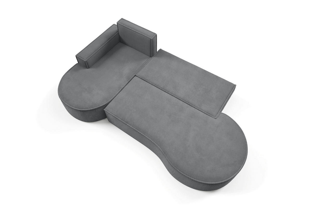 ECKSOFA MOLLY mit Schlaffunktion – Halbrund, freistehend, Liegefläche 140x207 cm, 3 Kissen, Abriamo-Stoff, 277x157x88 cm, Links Grau - Grau, Holz/Textil (157/277cm) - DomoHome
