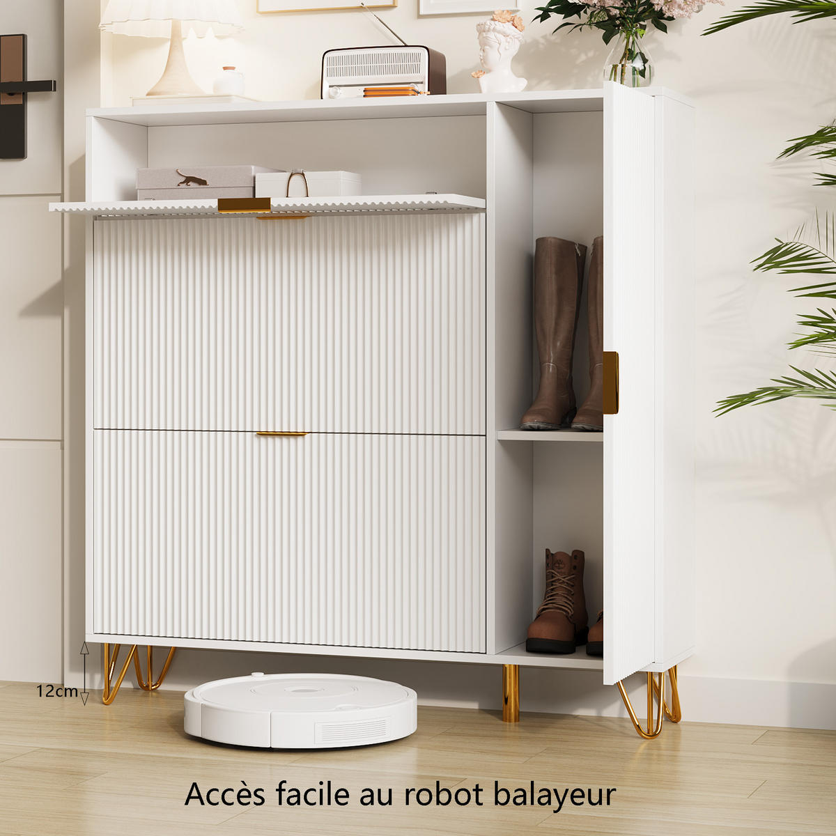 SCHUHSCHRANK schmal 3 Klappen Kippschutz weiß - Weiß, Holz (110/114.5/24cm) - Fortuna Lai