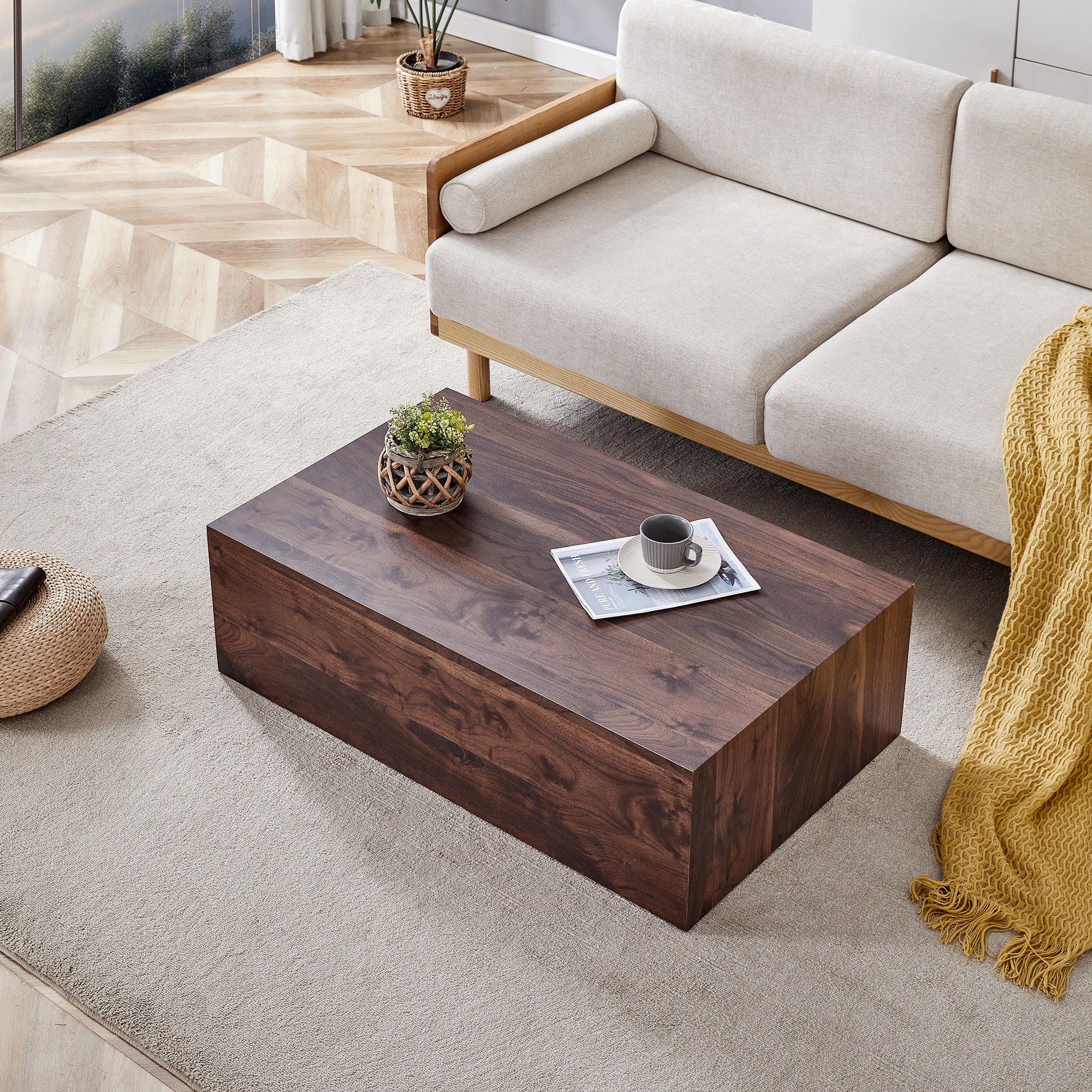 COUCHTISCH aus MDF 90x50x30 cm in Walnuss mit rutschfesten Füßen - Walnussfarben, Holzwerkstoff (90/50/30cm) - Modfu
