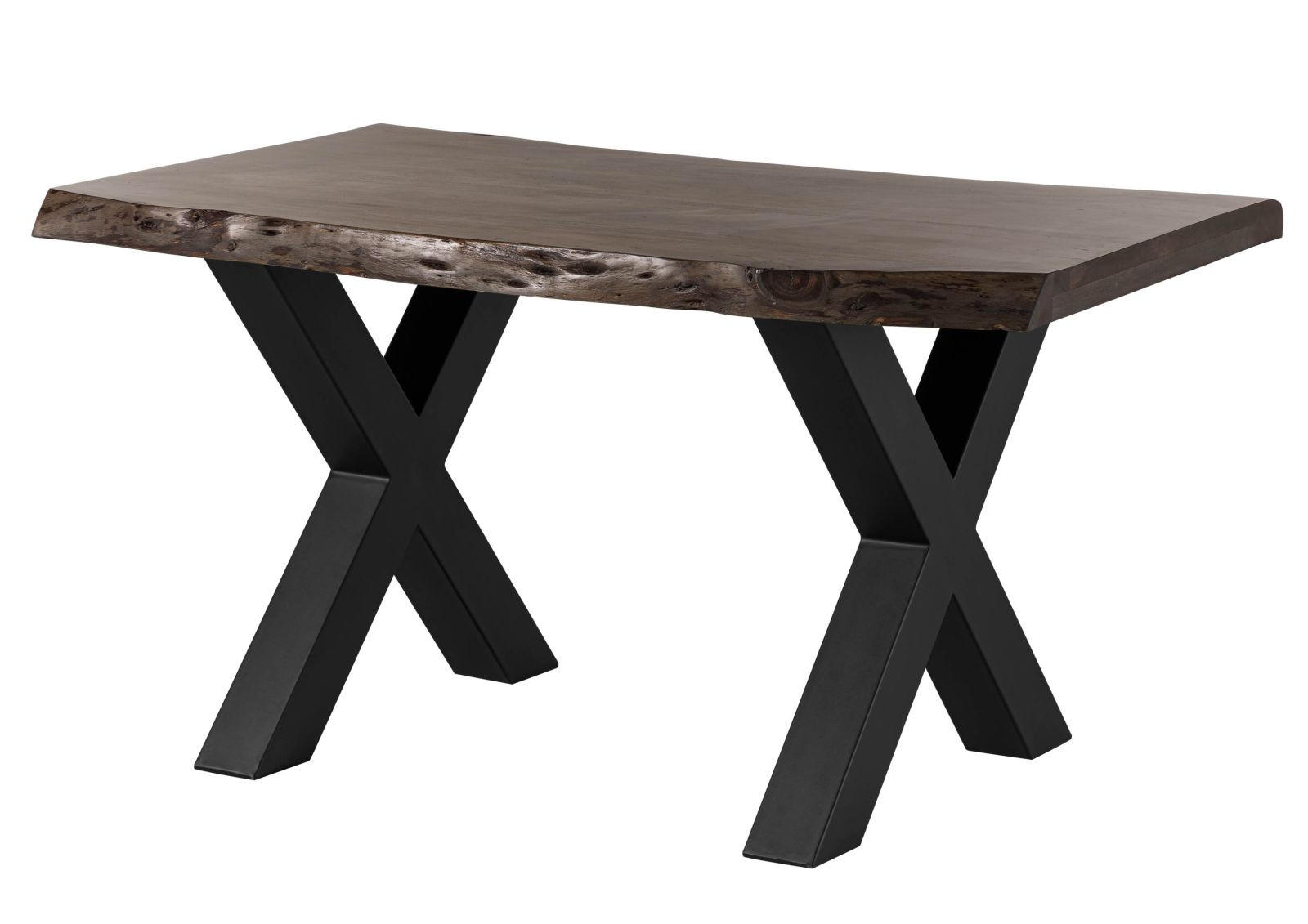 BAUMTISCH Akazie 140x90x77 grau lackiert / X-Beine anthrazit matt FREEFORM 5 - Anthrazit/Grau, Holz (140/90/77cm) - Massivmoebel24