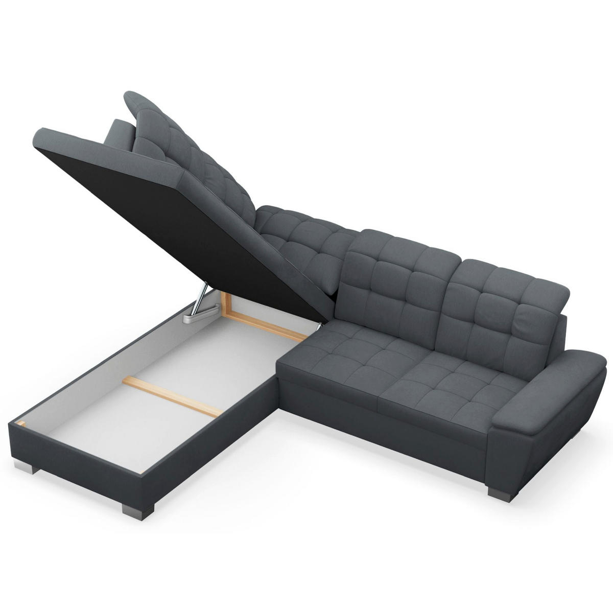 ECKSOFA Jamaal Dunkelgrau linksseitig - Dunkelgrau/Schwarz, Textil (258/212cm) - Selsey