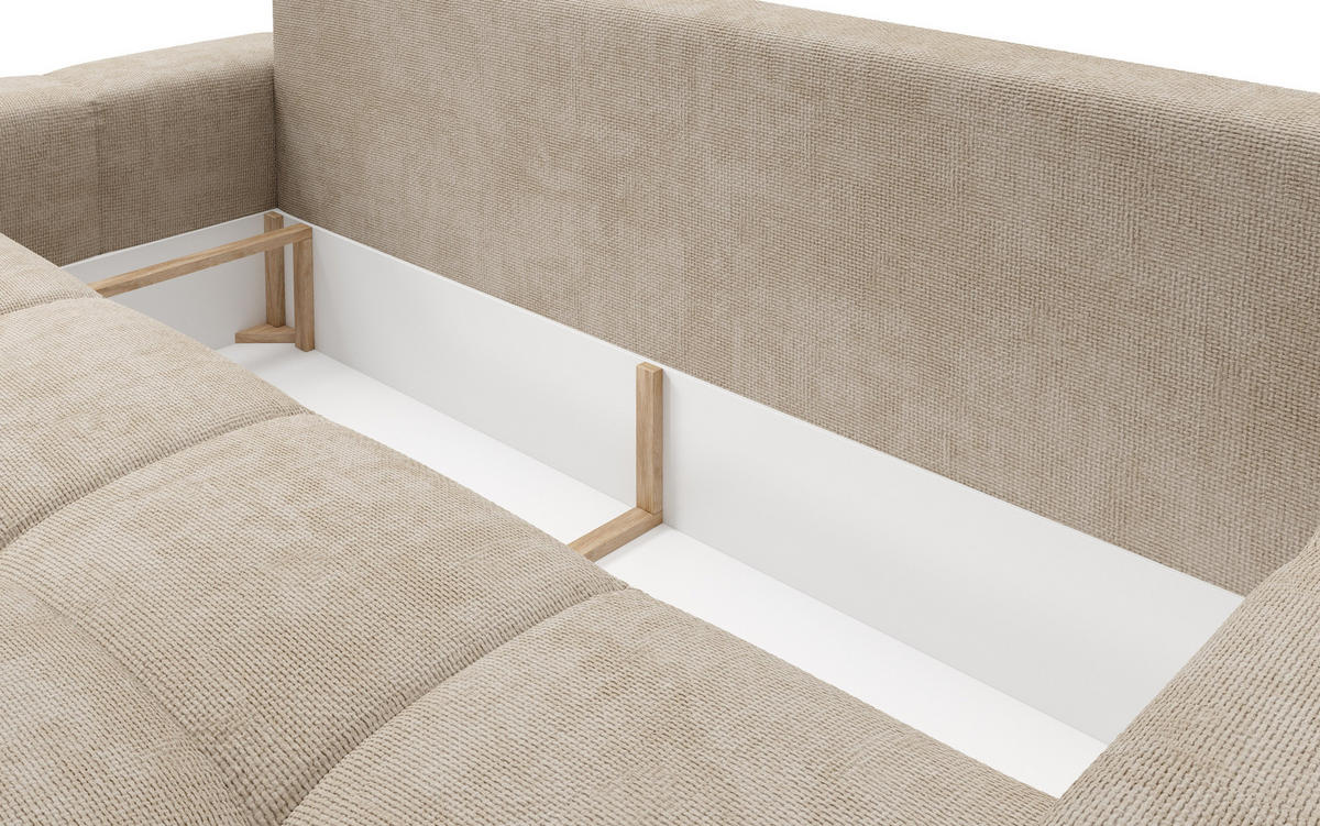BETTSOFA DUCA Beige Jersey- Stoff mit Schlaffunktion - Beige, Holz (259/90/99cm) - MASSENO