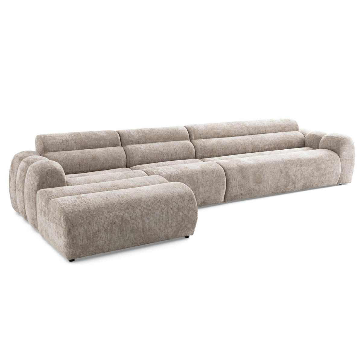5-SITZER modulares Ecksofa VEER SET 2 Links, 379 x 175 cm, Chenille Webstoff Beige - Beige/Schwarz, Holz/Kunststoff (379/175cm) - Muffo