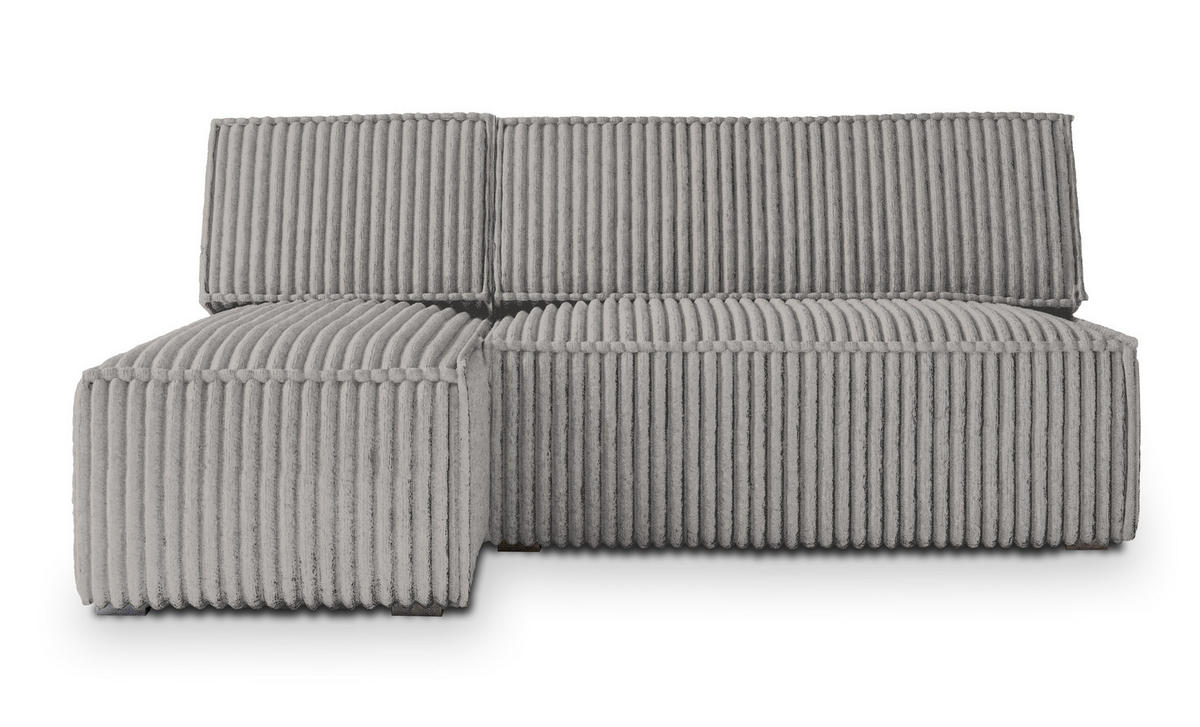 ECKSOFA BRISO T Hellgrau Kordstoff mit Schlaffunktion - Grau, Holz (200/140cm) - MASSENO