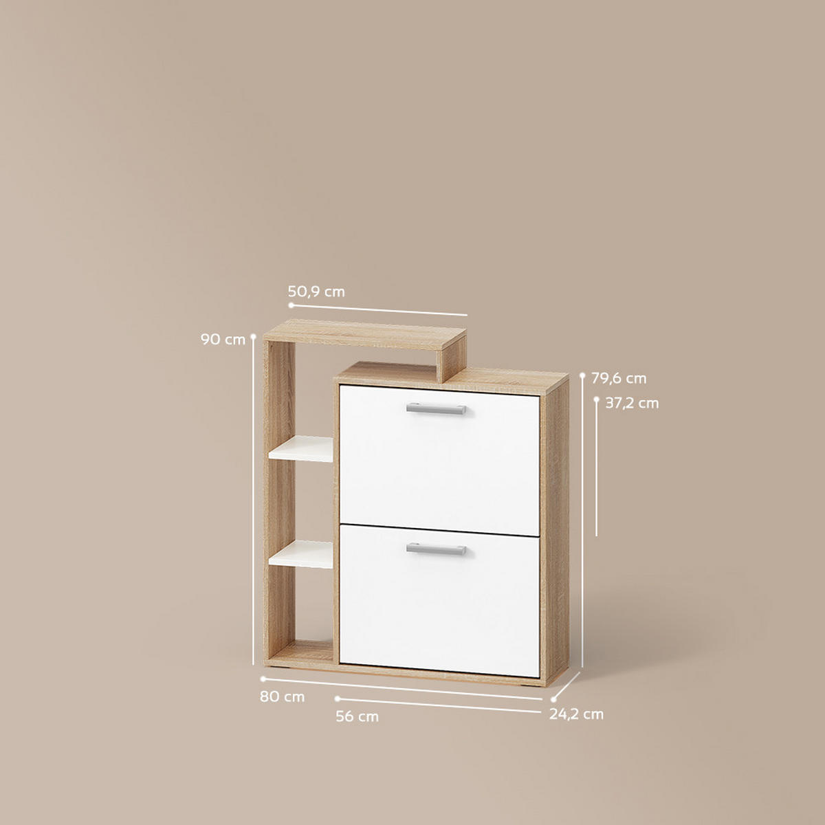SCHUHKIPPER Ortello Weiß/Sonoma 24.5 x 90 cm - Weiß/Sonoma Eiche, Holzwerkstoff (24.5/90/80cm) - Livinity®