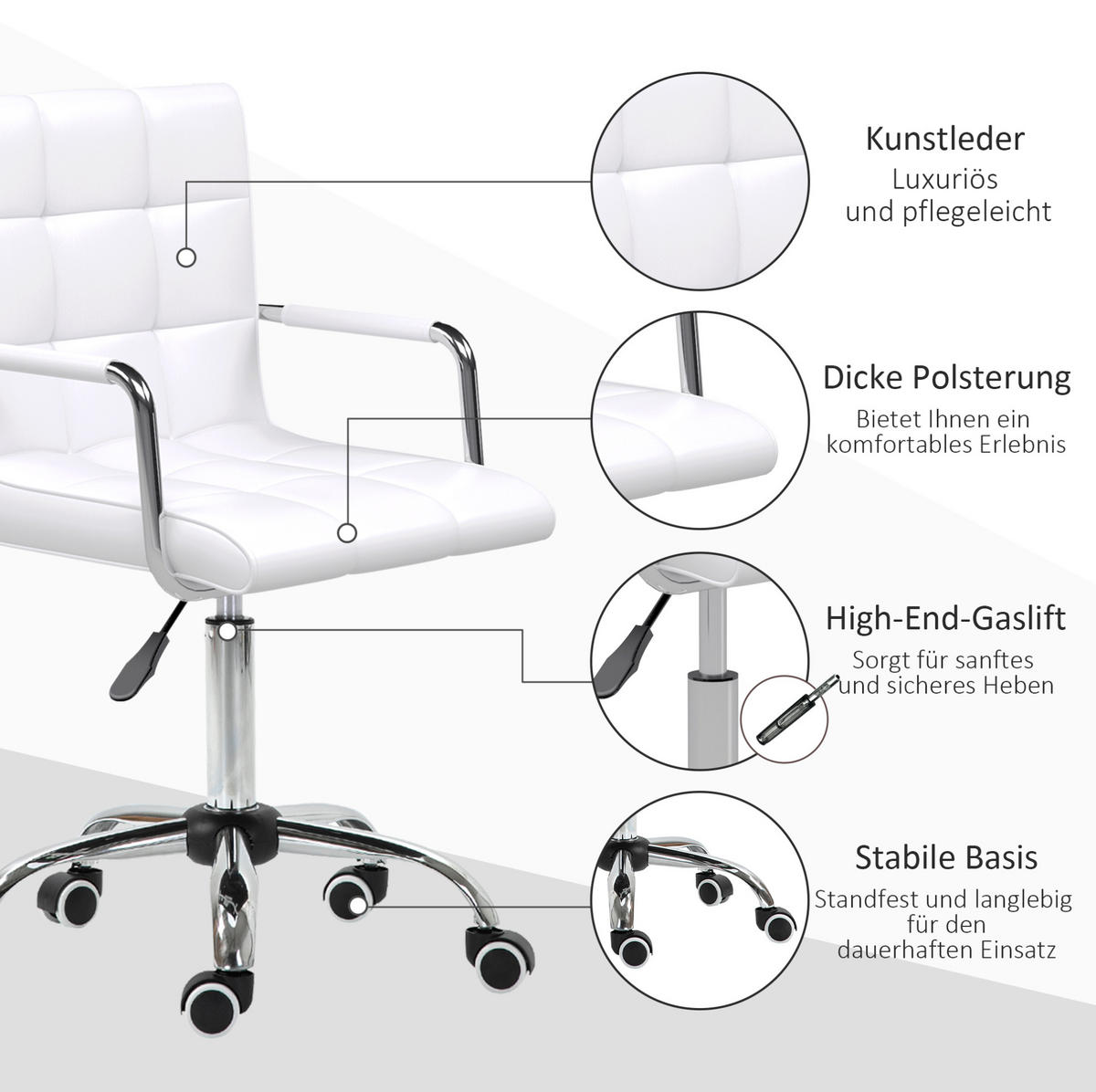 DREHSTUHL 50/84/65 cm Weiß aus PVC höhenverstellbar - Weiß, Kunststoff (54/99/52.5cm) - OKMYHOME