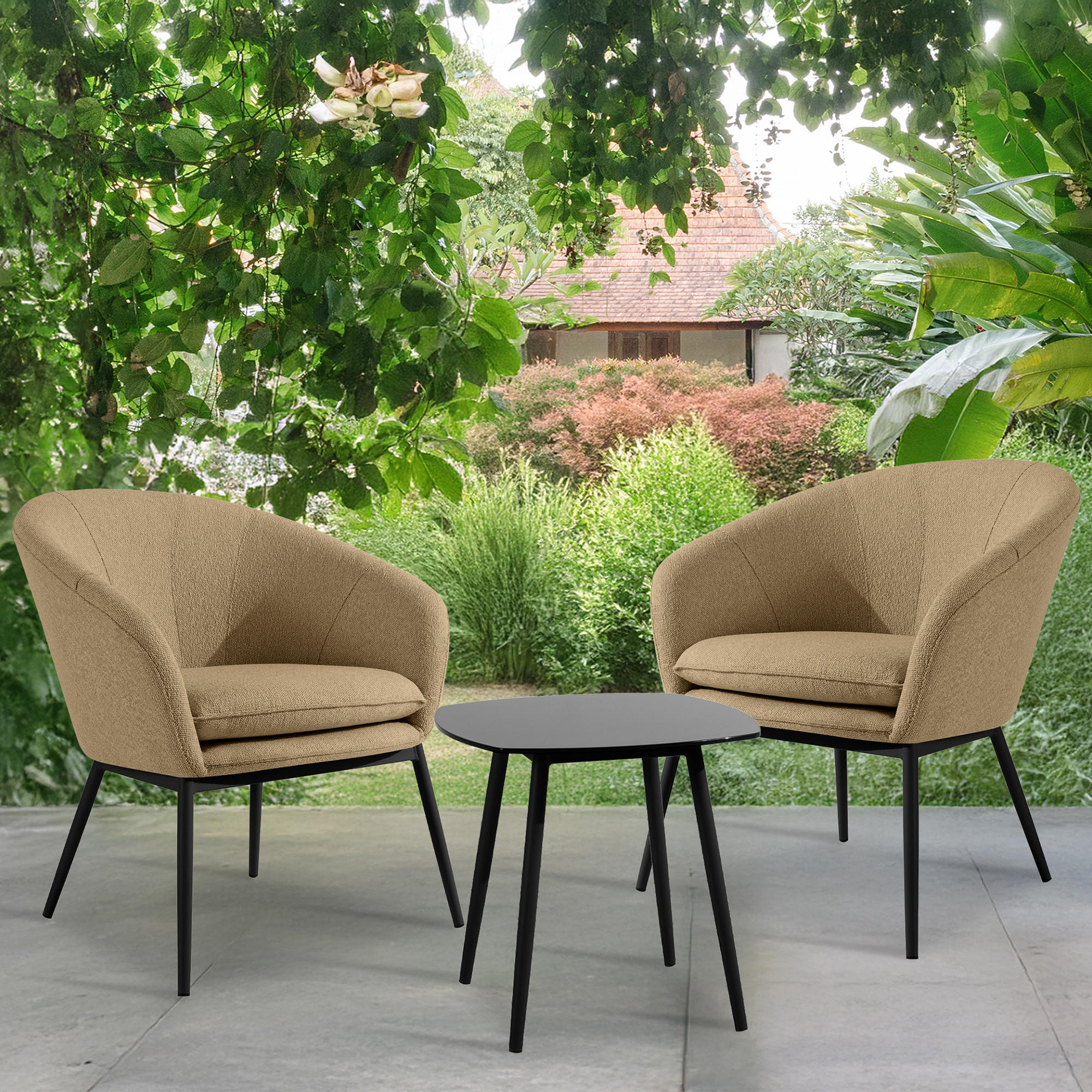 GARTENMÖBELSET SOLIS Gartenlounge-Set, warm beige/schwarz - Beige, Textil/Metall - KONSIMO®