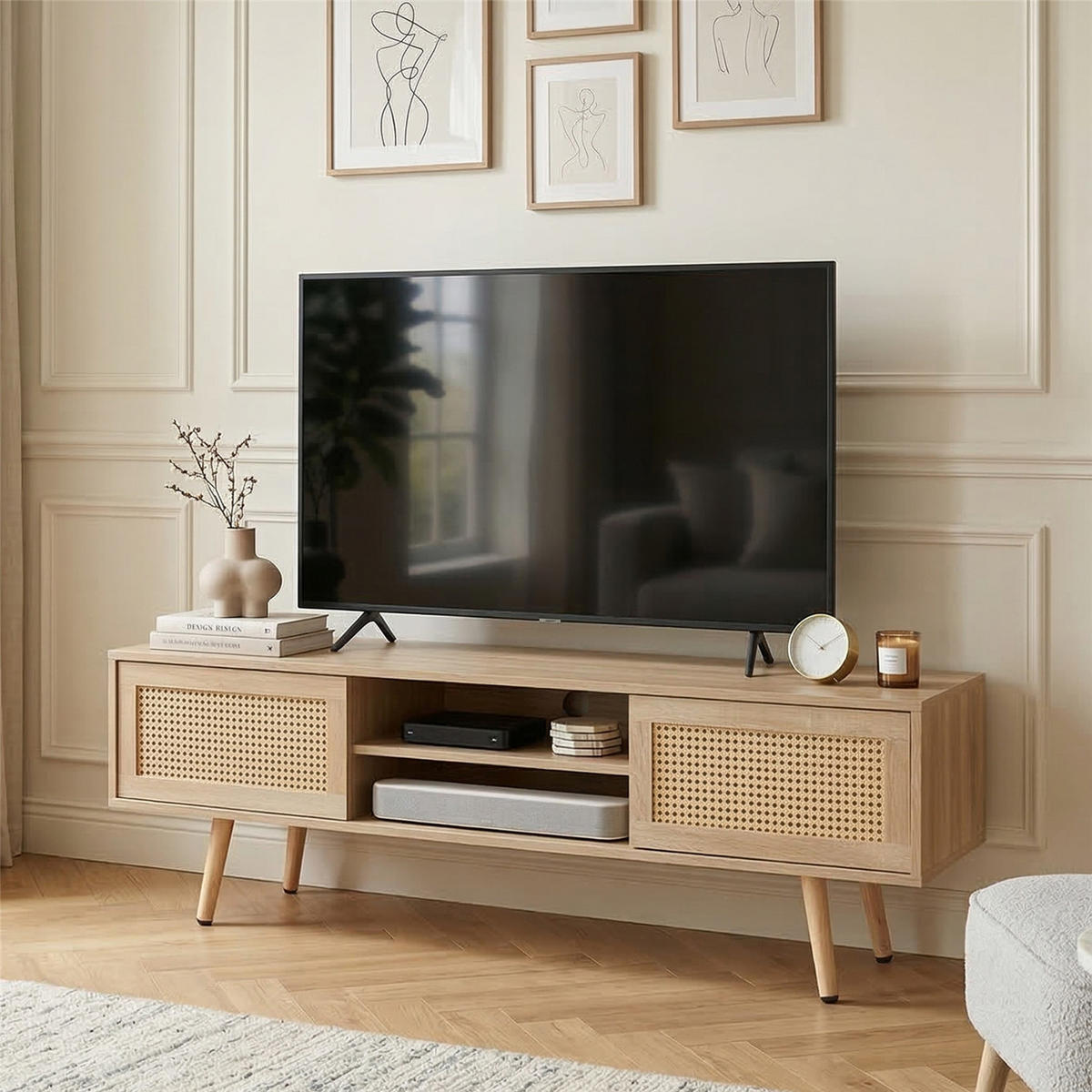TV-SCHRANK Naturholzoptik mit Schiebetüren - Naturfarben, Holz (140/46.5/40cm) - Kaket