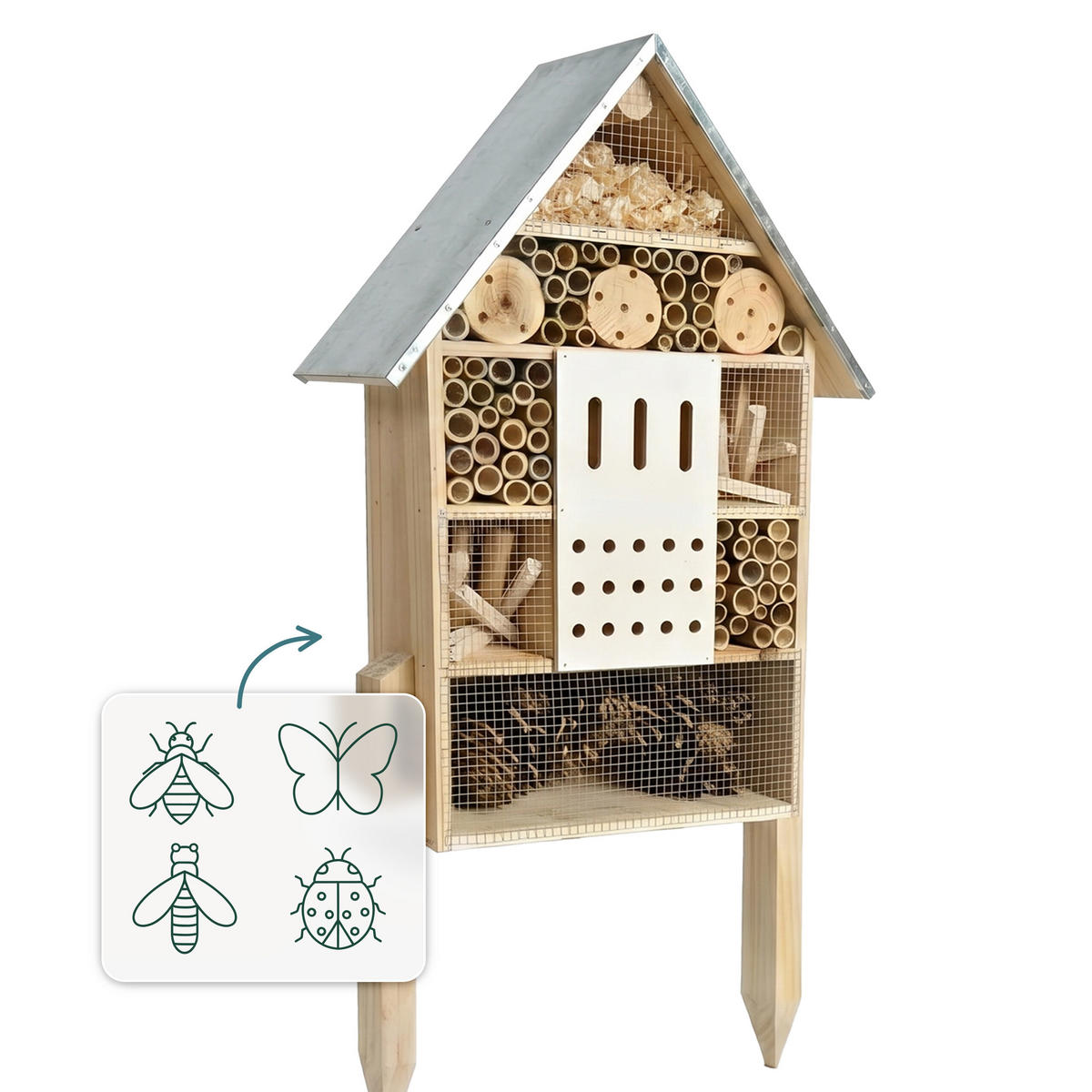 INSEKTENHOTEL - Hellbraun, Holz/Metall (38/77/10cm) - Relaxdays