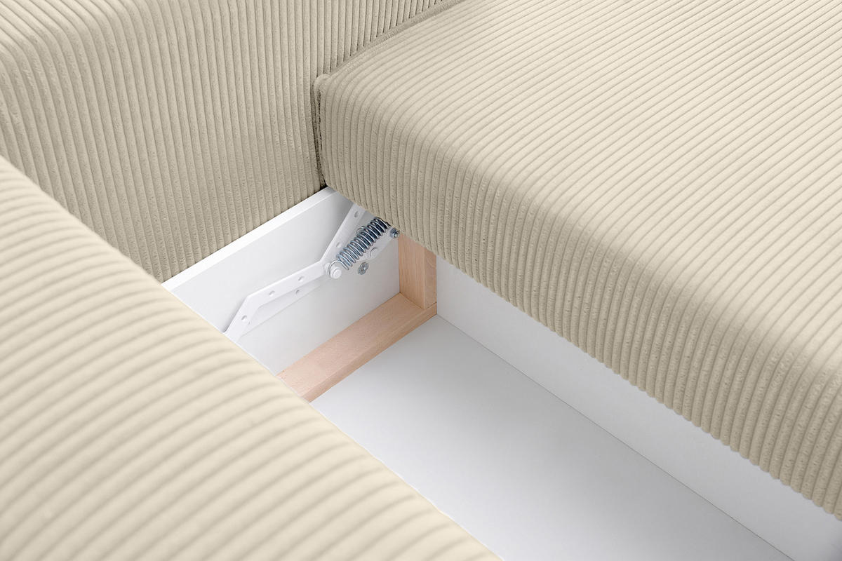 ECKSOFA-LINKS/RECHTS NAPI Schlaffunktion mit Cordbezug, cremig - Creme/Schwarz, Textil (262/148cm) - KONSIMO®
