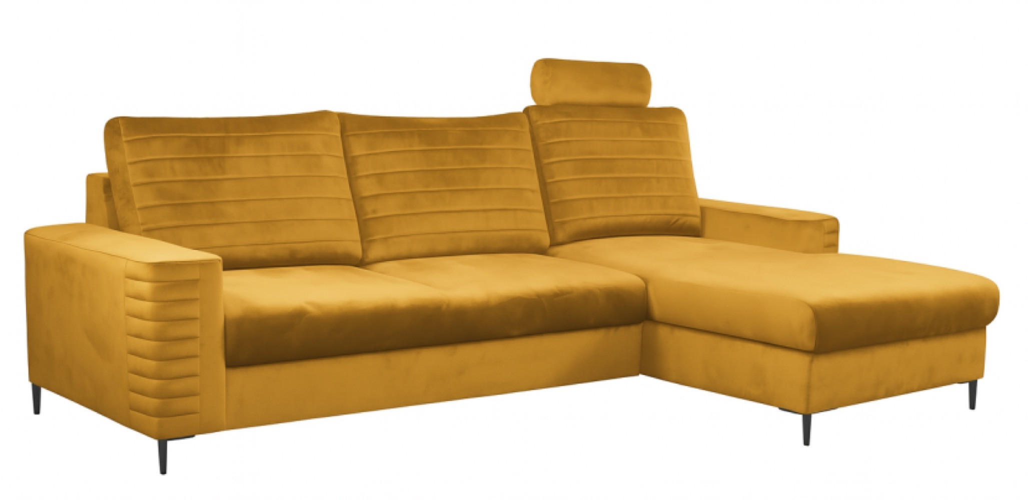 ECKSOFA Muskat Gelb OLI Ausziehbar Mit Kopfstütze Und Bettkasten Rechts - Goldfarben/Orange, Textil (165/253cm) - Sepro Meble