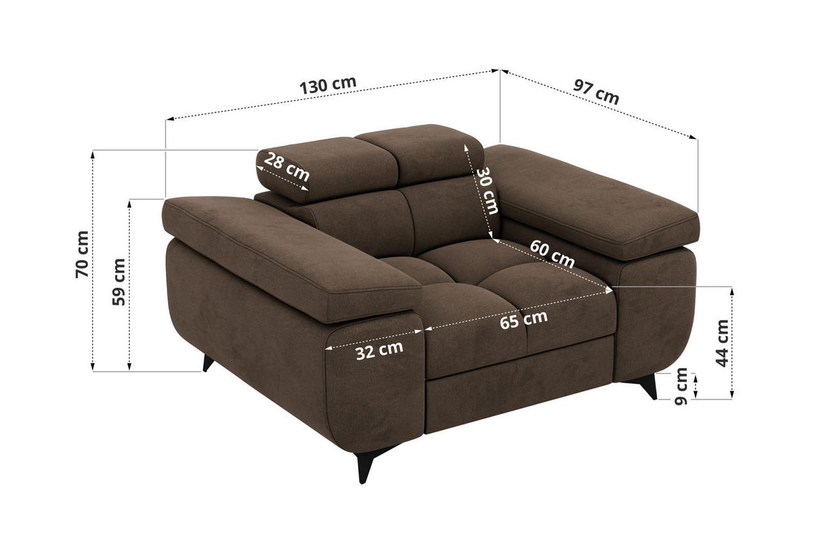 SESSEL NIDELLO - Braun Velvet - Schwarz/Braun, Textil/Metall (130/70/97cm) - MKS