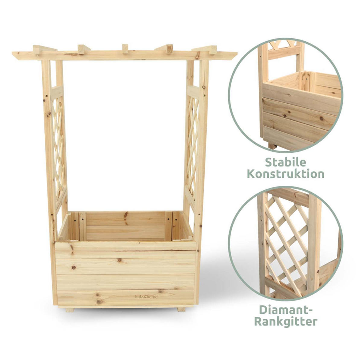 PFLANZKASTEN mit Rankgittern & Dach - Tannenholz - 58 x 34 x 103cm - Naturfarben, Holz (58/103/34cm) - holz4home