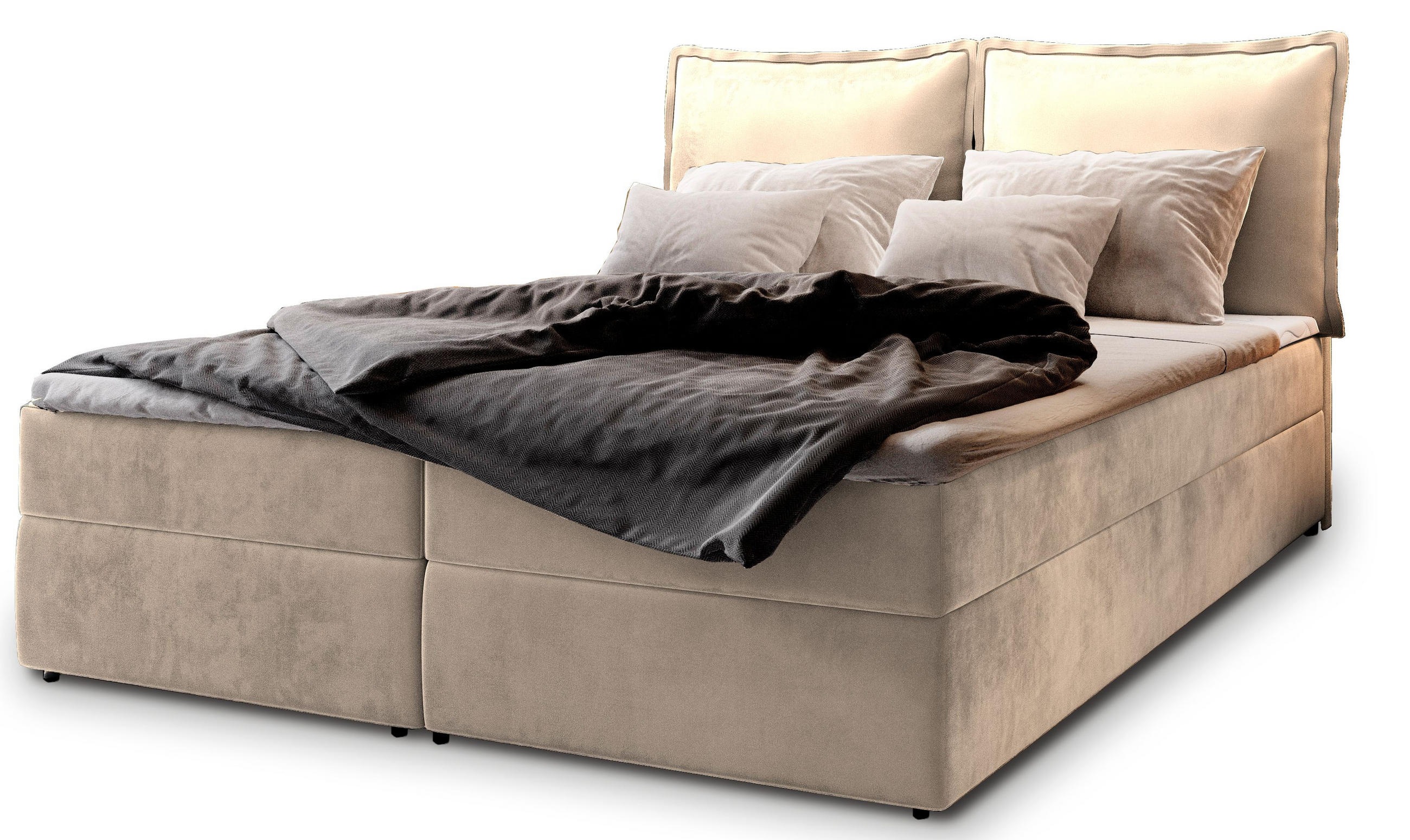 POSTEL BOXSPRING LENTE 160x200 cm, s matrací a úložným prostorem, krémová - krémová, kompozitní dřevo/textil (160/200cm) - MASSENO