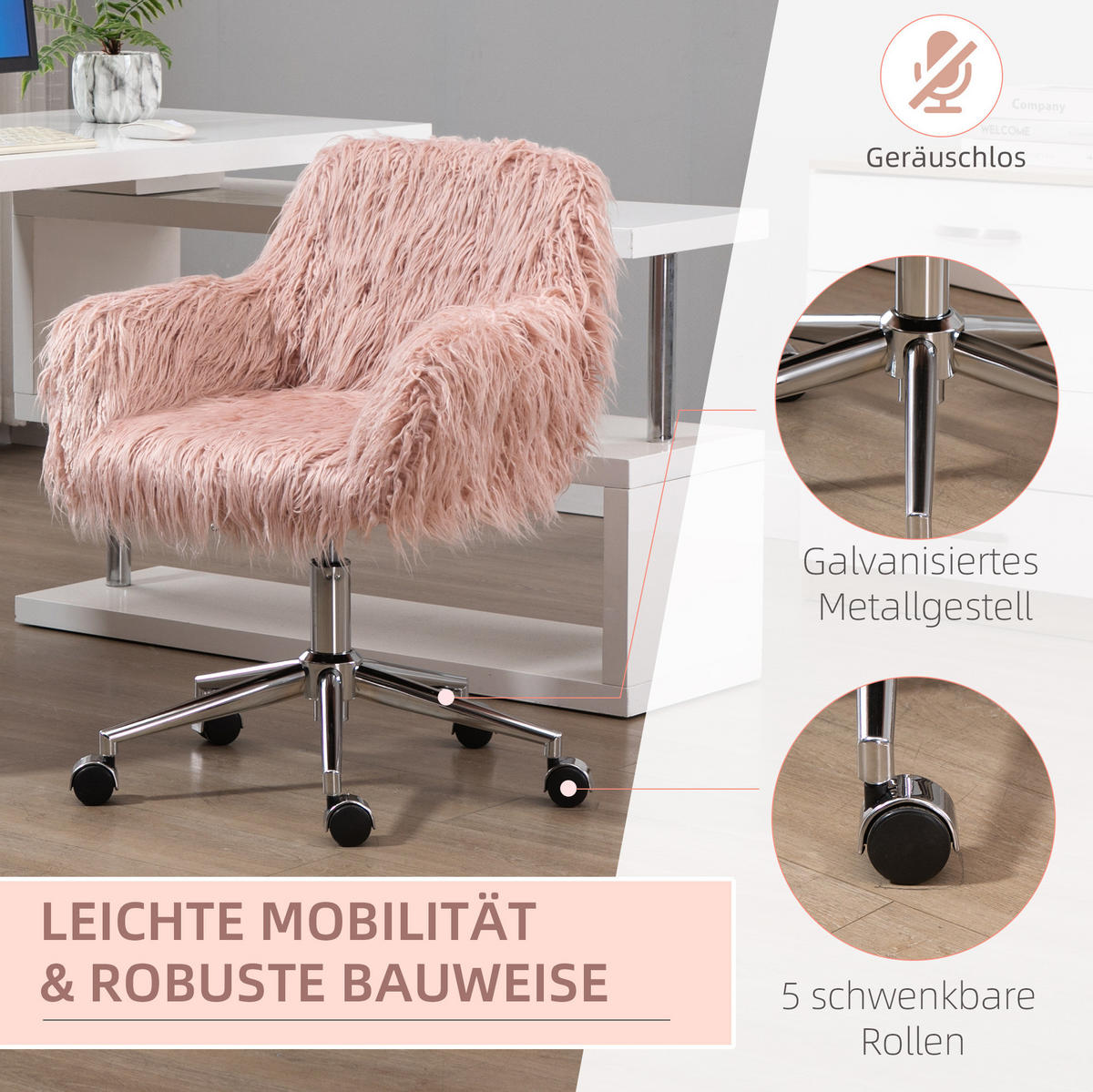 DREHSTUHL 60/57/75-85 cm pink aus Nylon höhenverstellbar - Pink, Kunststoff (60/85/57cm) - OKWISH