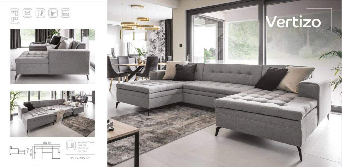 WOHNLANDSCHAFT mit Schlaffunktion, luxus Nube-Stoff - Gelb/Schwarz, Textil/Metall (350/93/170cm) - Eltap