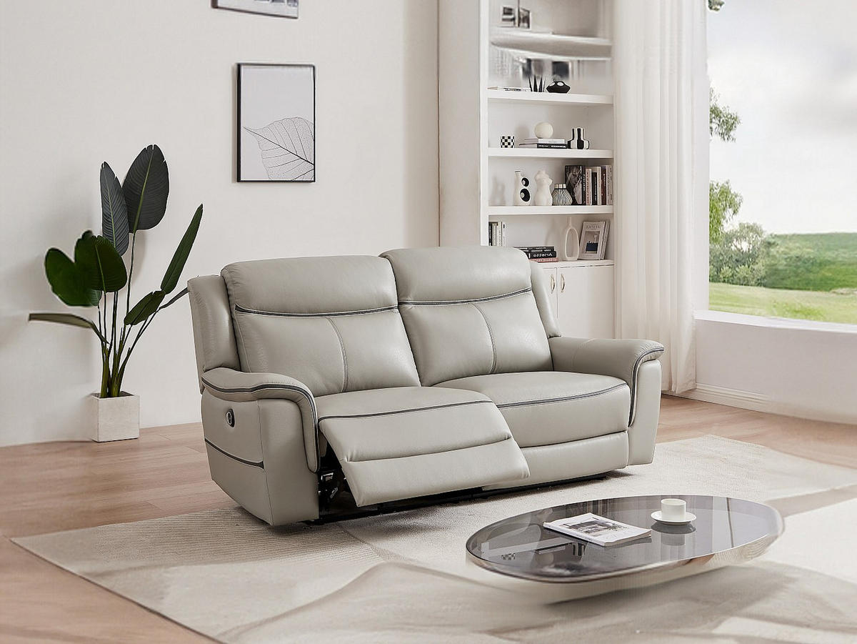 RELAXSOFA - 3 Personen - leder - hellgrau Adelio - Hellgrau, Leder/Kunststoff (210/102/95cm) - Vente-Unique