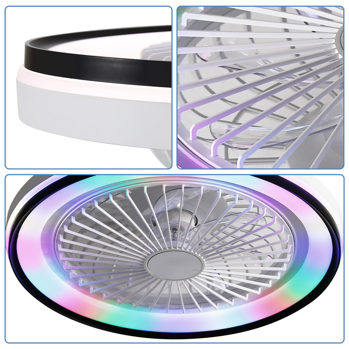 DECKENVENTILATOR 19Zoll Flach RGB LED Licht DC Motor Timer - Weiß, Kunststoff (48.26/48.26/12.7cm) - CASIVA