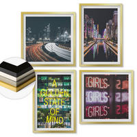 WANDBILDER 4er Set - 50x50 cm & 40x60 cm Goldrahmen - Neonreklamen in der Stadt bei Nacht - Goldfarben, Kunststoff (50/50cm) - ArtPrintCave