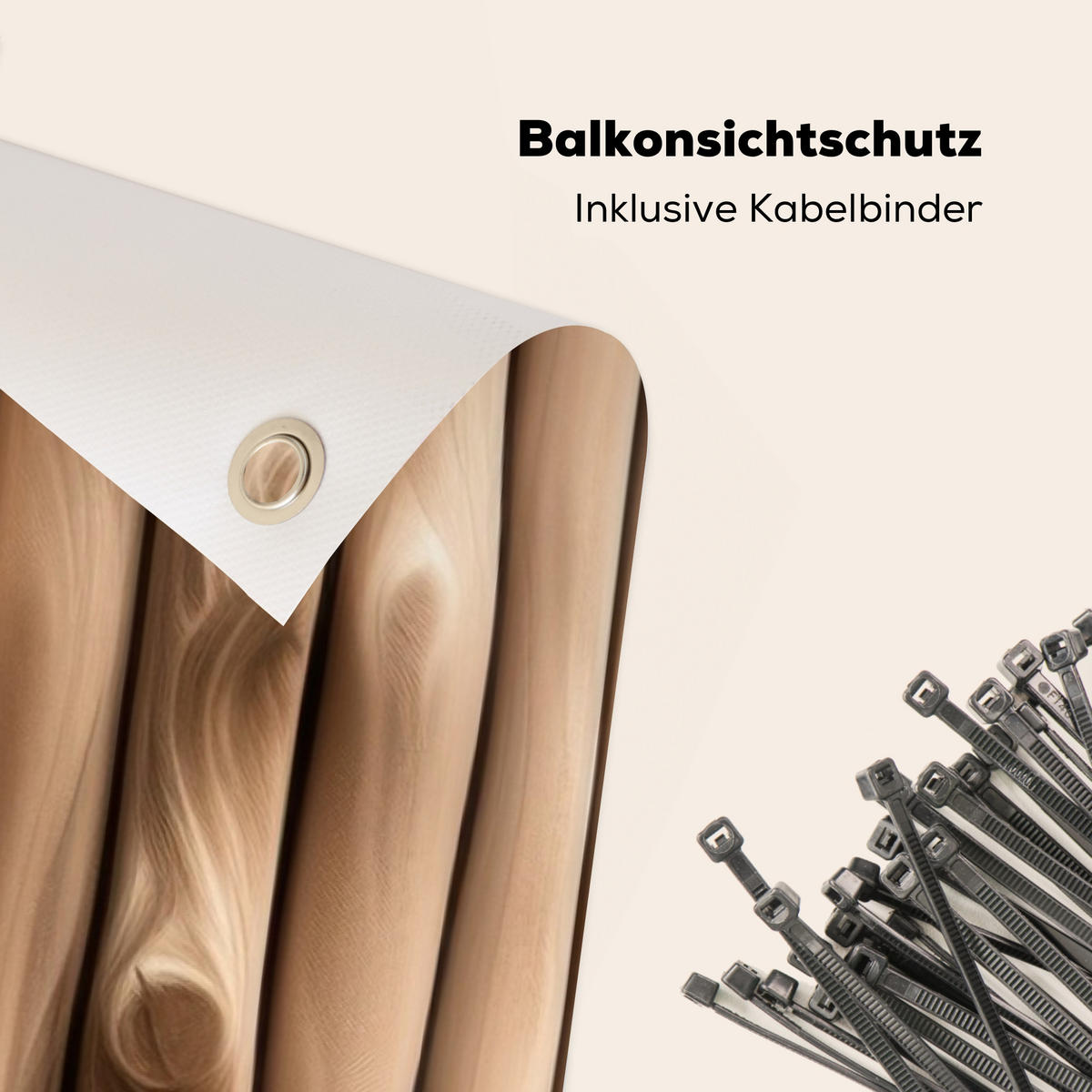 BALKON-SICHTSCHUTZ Holz - Stiel - Hellbraun - Ahornfarben, Kunststoff (200/90cm) - MuchoWow