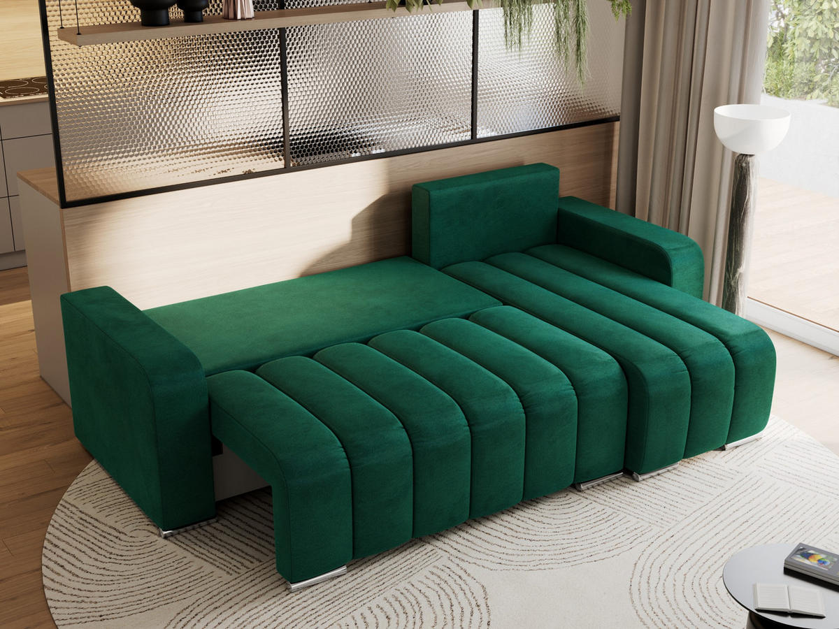 ECKSOFA KIRASSO L Dunkelgrün Velvet - Dunkelgrün/Grau, Textil (245/147cm) - MKS
