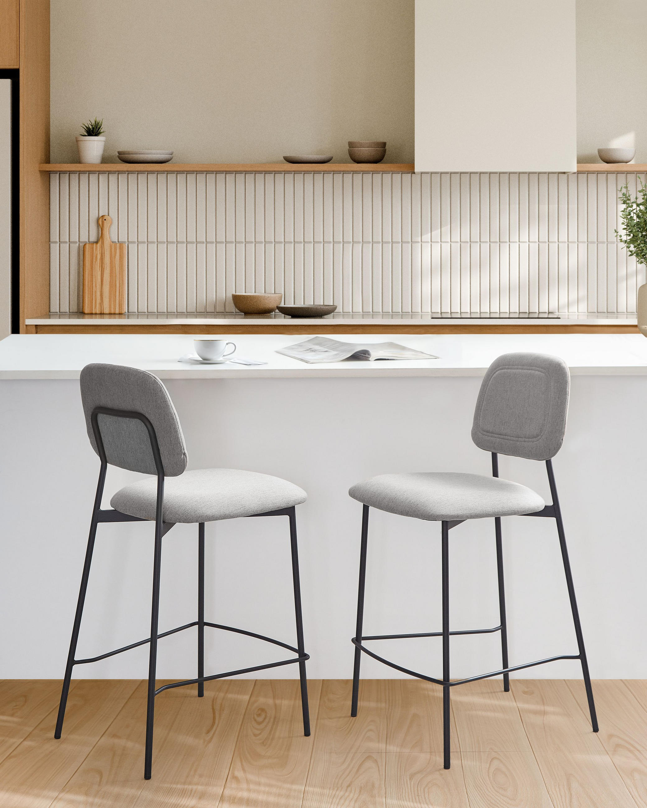 Thumbnail - Beliani Barstühlen, Hellgrau, Schwarz, Textil, 45x96x48 cm, Esszimmer, Barmöbel, Barhocker