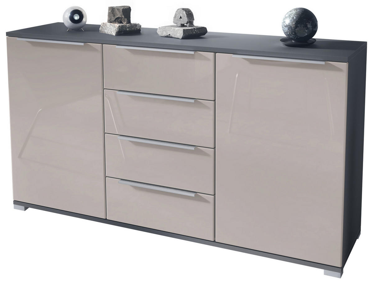 SIDEBOARD Linio Sandgrau Hochglanz - Sandfarben, Holzwerkstoff (138.5/75.5/35cm) - Vladon
