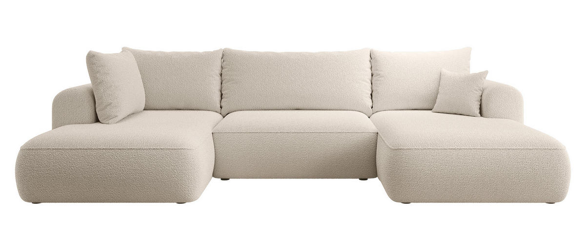 WOHNLANDSCHAFT Ovo Beige Boucle - Beige/Schwarz, Textil (375/95/185cm) - Selsey