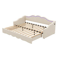 AUSZIEHBETT 90/180/200 cm DE-03072, mit LED, USB und Samtbezug, in Beige - Beige, Metall (90/200cm) - ComfortXL