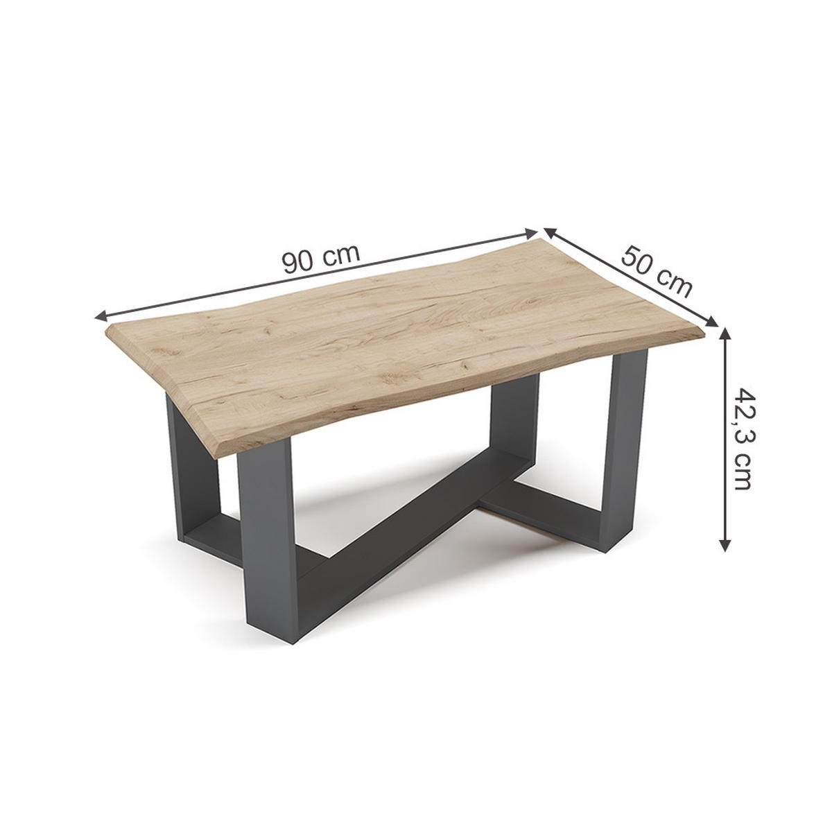 COUCHTISCH Arne Goldkraft Eiche 90 x 50 cm - Anthrazit/Eiche Wotan, Holzwerkstoff (50/90/42.3cm) - Vicco