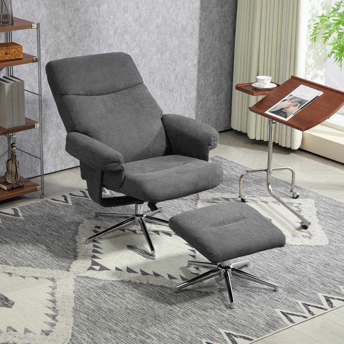 RELAXSESSEL mit Hocker, Gepolstert Fernsehsessel mit Liegefunktion, Liegesessel - Dunkelgrau, Kunststoff (78/106/85cm) - HOMCOM