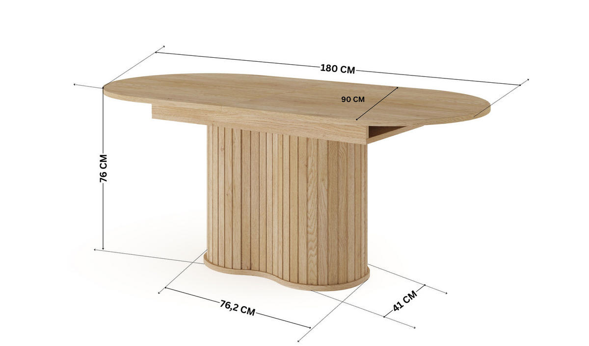 ESSTISCH Ausziehbar LOVI 180-220 cm Eiche Cremona - mit Riffel-Säule - Eichefarben, Holz/Holzwerkstoff (90/220/76cm) - Ravio