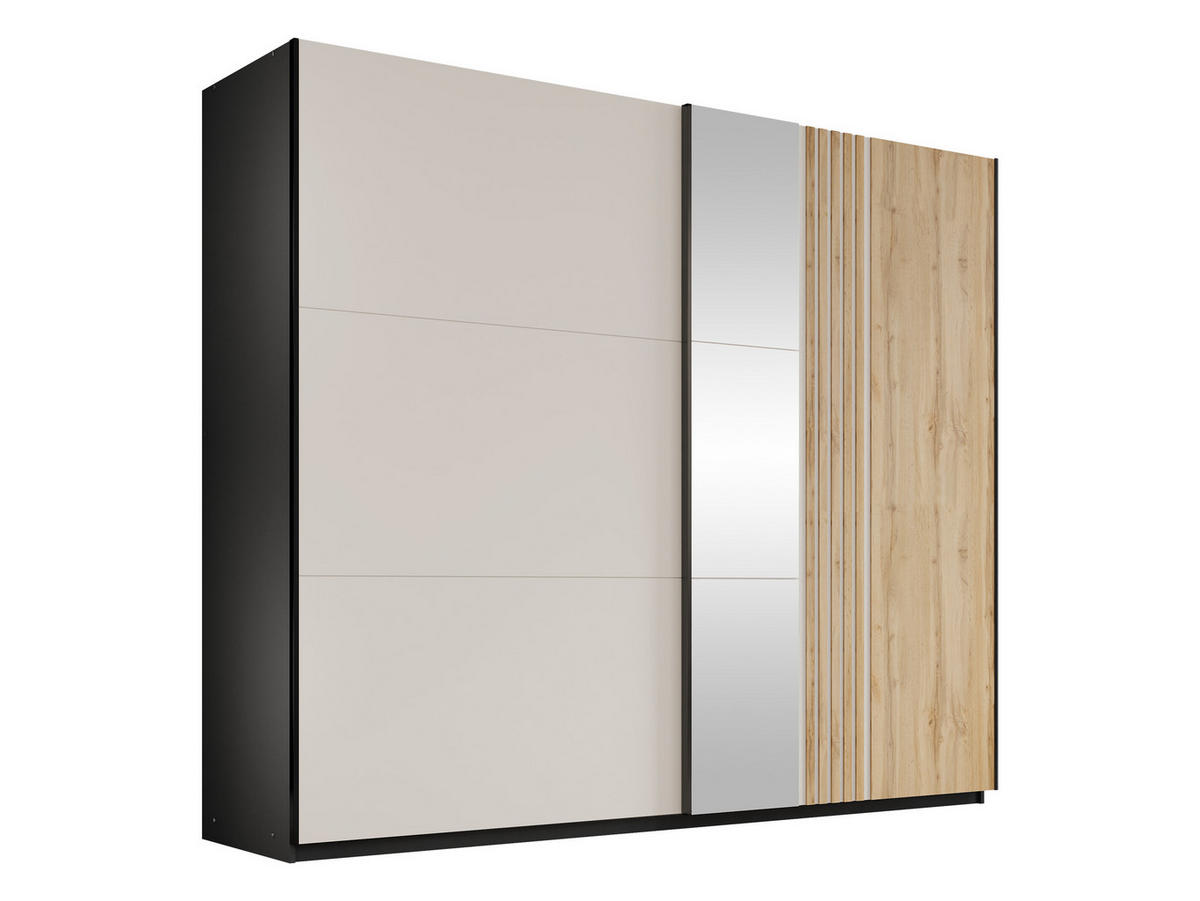 SCHIEBETÜRENSCHRANK Evora 250 - Kaschmir/Schwarz, Holzwerkstoff/Kunststoff (250/215/65cm) - MIRJAN24
